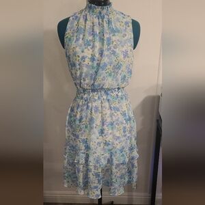 Emma & Michelle Floral Ruffle High Collar Midi Dress, Medium